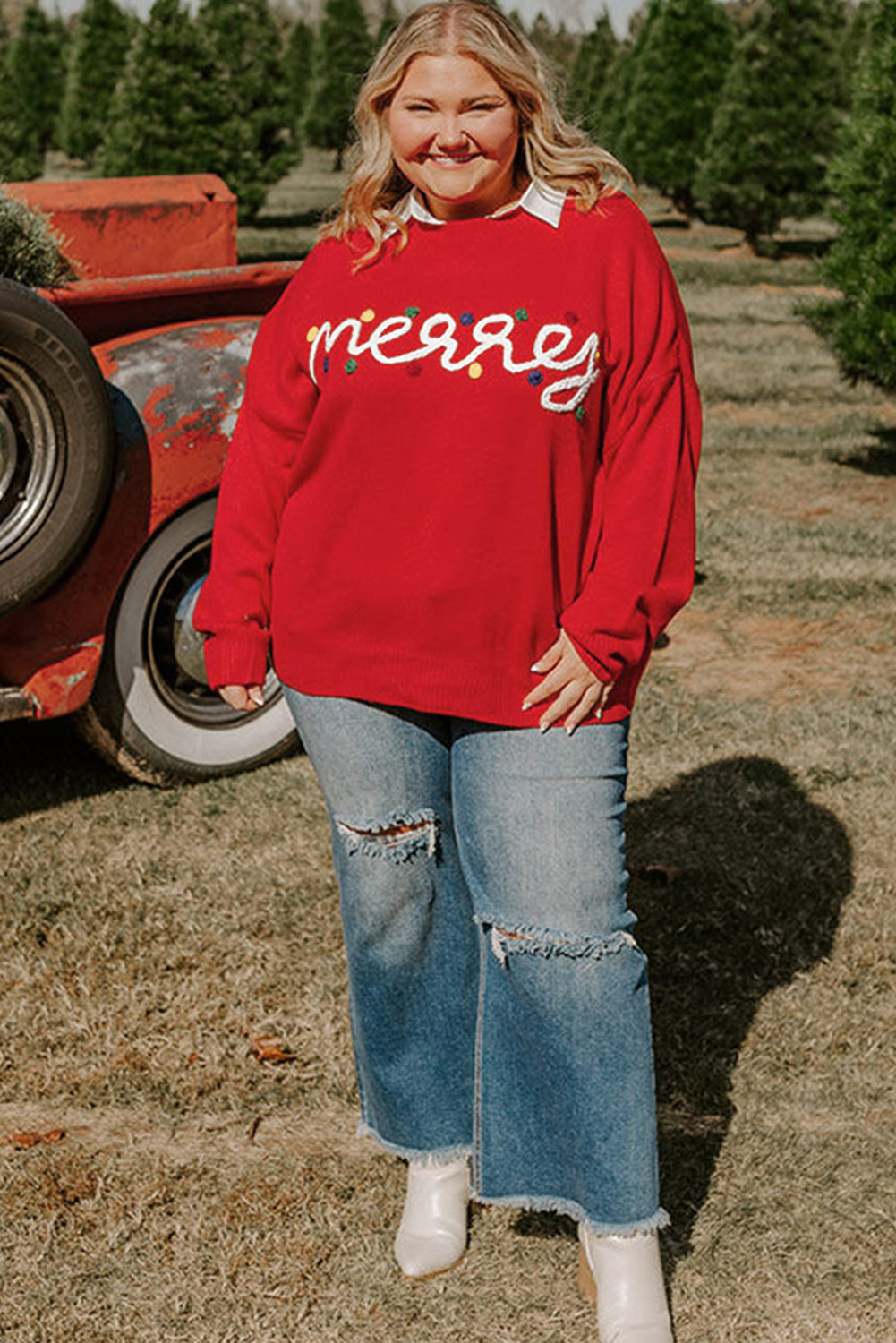 Fiery Red Merry Graphic Christmas Plus Size Sweater Dear-Lover Dropshipping